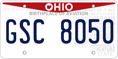 OH license plate GSC8050