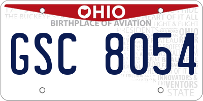 OH license plate GSC8054