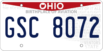 OH license plate GSC8072