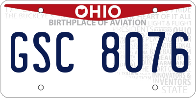 OH license plate GSC8076