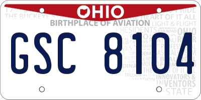 OH license plate GSC8104