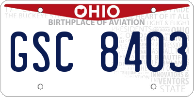 OH license plate GSC8403