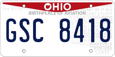 OH license plate GSC8418