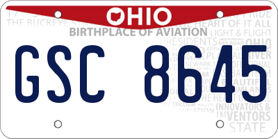 OH license plate GSC8645
