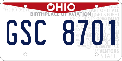 OH license plate GSC8701