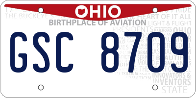 OH license plate GSC8709