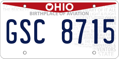 OH license plate GSC8715