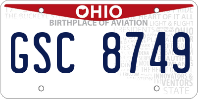 OH license plate GSC8749