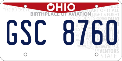 OH license plate GSC8760