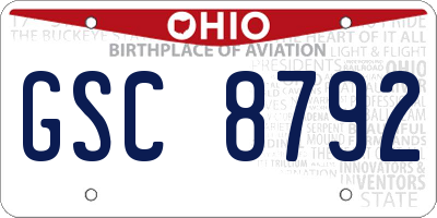 OH license plate GSC8792