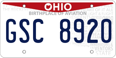 OH license plate GSC8920