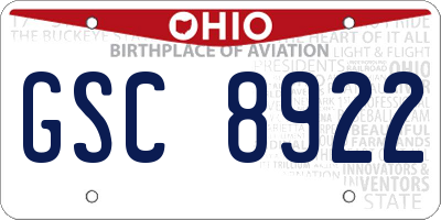 OH license plate GSC8922