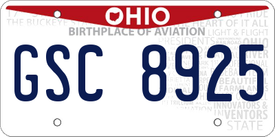 OH license plate GSC8925