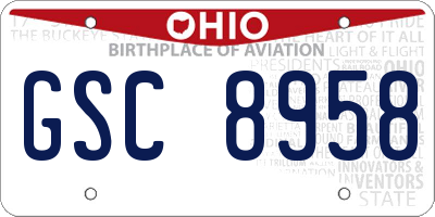 OH license plate GSC8958