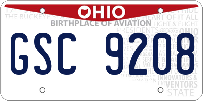 OH license plate GSC9208