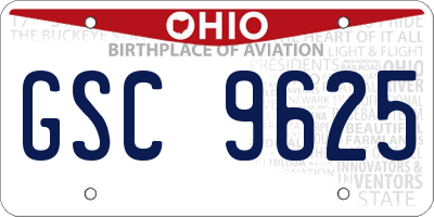 OH license plate GSC9625