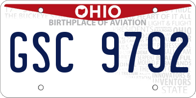 OH license plate GSC9792