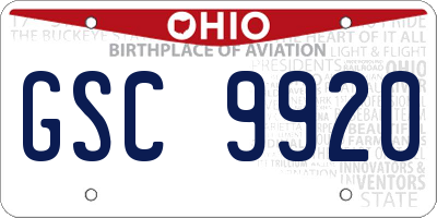 OH license plate GSC9920