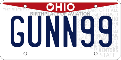 OH license plate GUNN99