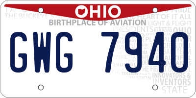 OH license plate GWG7940