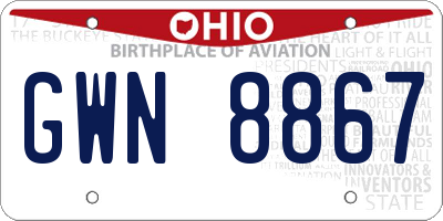 OH license plate GWN8867