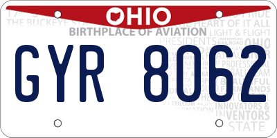 OH license plate GYR8062