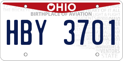 OH license plate HBY3701