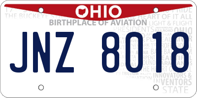 OH license plate JNZ8018