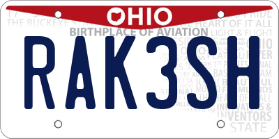 OH license plate RAK3SH