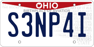 OH license plate S3NP4I