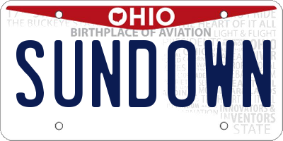 OH license plate SUNDOWN