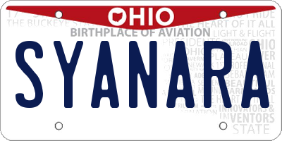 OH license plate SYANARA