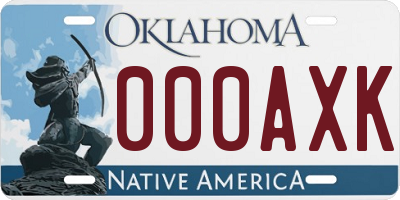 OK license plate 000AXK