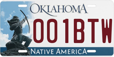 OK license plate 001BTW