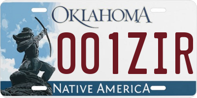 OK license plate 001ZIR