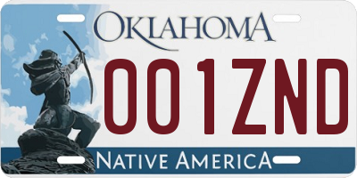OK license plate 001ZND