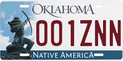 OK license plate 001ZNN
