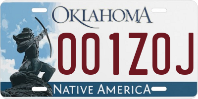 OK license plate 001ZOJ