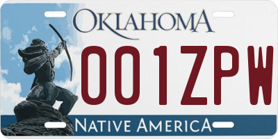 OK license plate 001ZPW