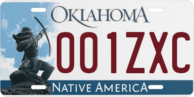 OK license plate 001ZXC
