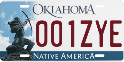 OK license plate 001ZYE