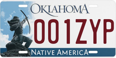 OK license plate 001ZYP