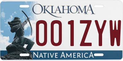 OK license plate 001ZYW