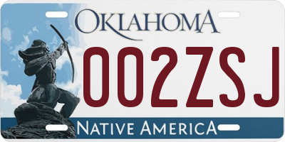 OK license plate 002ZSJ