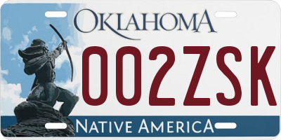 OK license plate 002ZSK