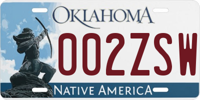 OK license plate 002ZSW