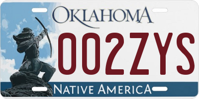 OK license plate 002ZYS