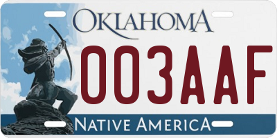 OK license plate 003AAF