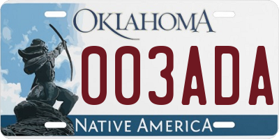 OK license plate 003ADA