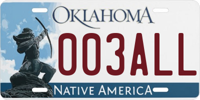 OK license plate 003ALL